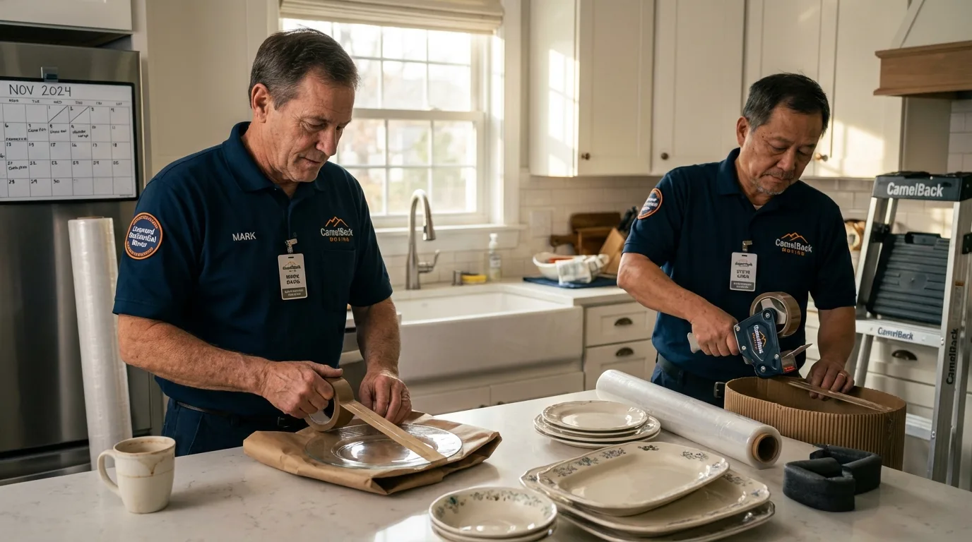 Professional crew packing kitchen dishware in Greenback, TN
